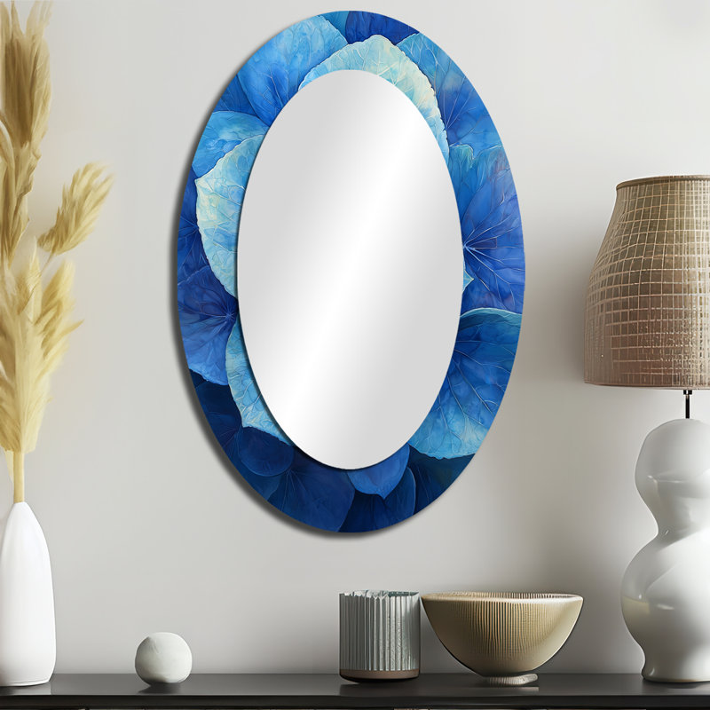 Blue Green Hydrangea Vortex II - Traditional Oval Wall Mirror, 36" x 24"