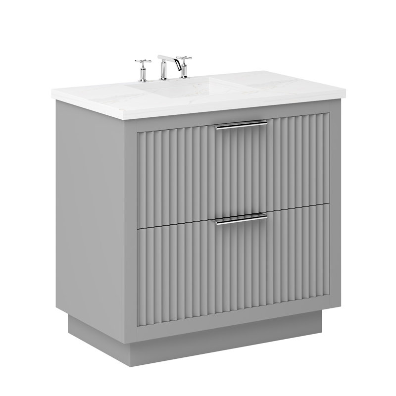 Lecrieú Two-Drawer Single Bath Vanity, 42", Platinum Gray, Polished Chrome