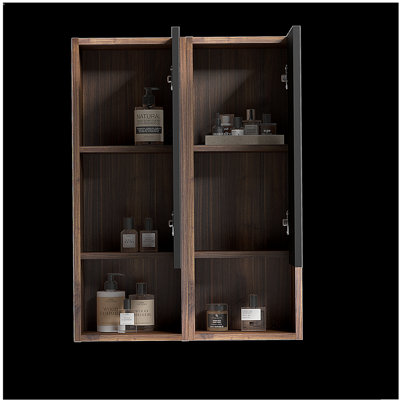 CC1014S110,309 Armoire latérale flottante noire et noyer pour salle de bain, armoire de rangement murale pour petits espaces, KD