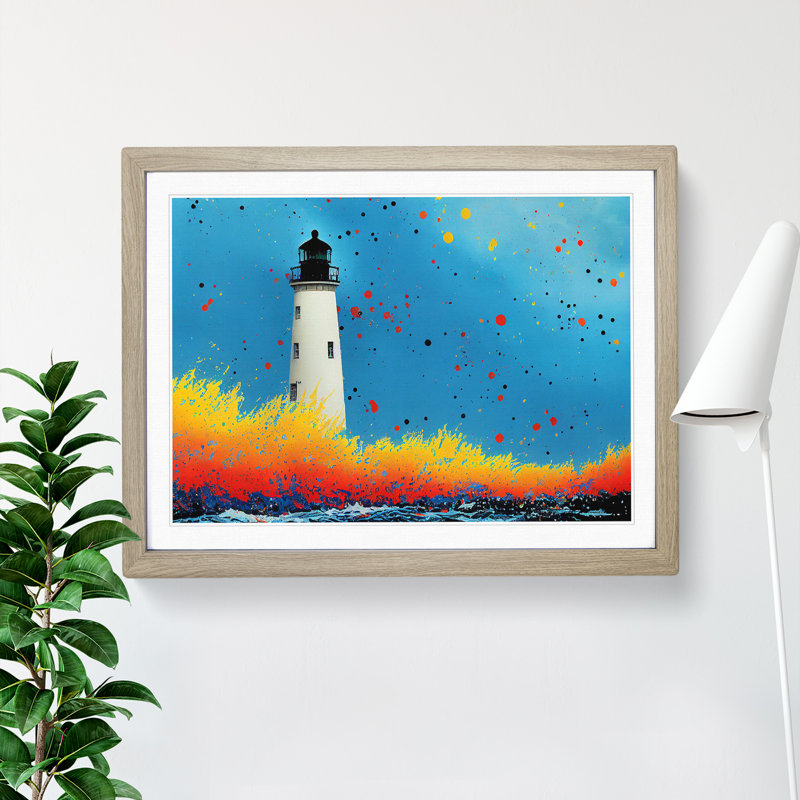 Lighthouse Splash Vol.3 - Single Picture Frame Painting, 46cm H x 64cm W x 2cm D, Oak