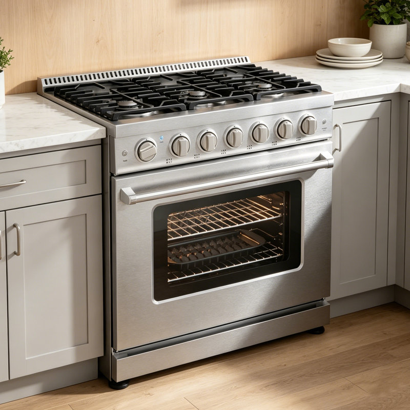 Cuisinière à gaz 36 pouces avec 6 brûleurs, modes de cuisson par convection, rôtissage, grillage et déshydratation, commandes de qualité professionnelle, ensemble de conversion au propane liquide, comprend 2 grilles de four, support anti-basculement et plaque de cuisson avec ramasse-gouttes