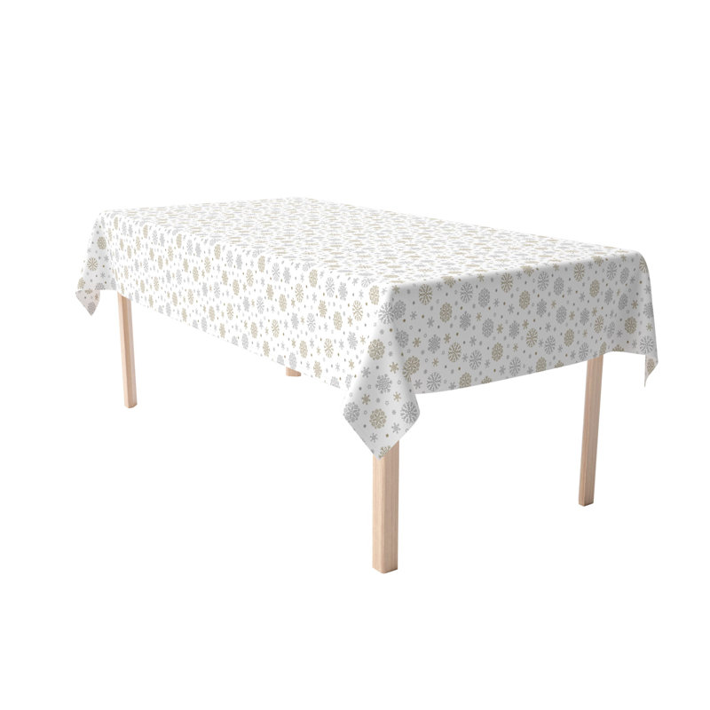 Eggo  Rectangular Tablecloth, 100% Cotton, Gold And Silver Snowflakes, 104" x 52"