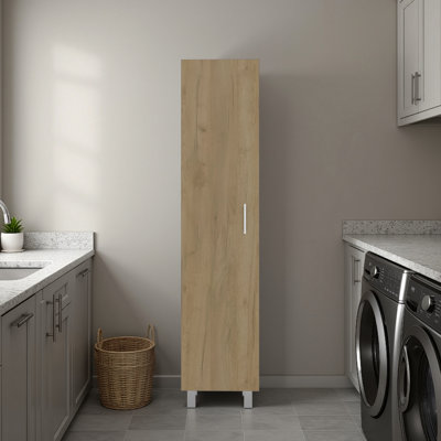 Grand meuble de rangement autoportant à une porte, 4 tablettes intérieures, pieds et poignées en métal, bois naturel, style moderne, armoire peu encombrante dans les salons avec pieds à poignées, idéal pour les pièces, les chambres à coucher,