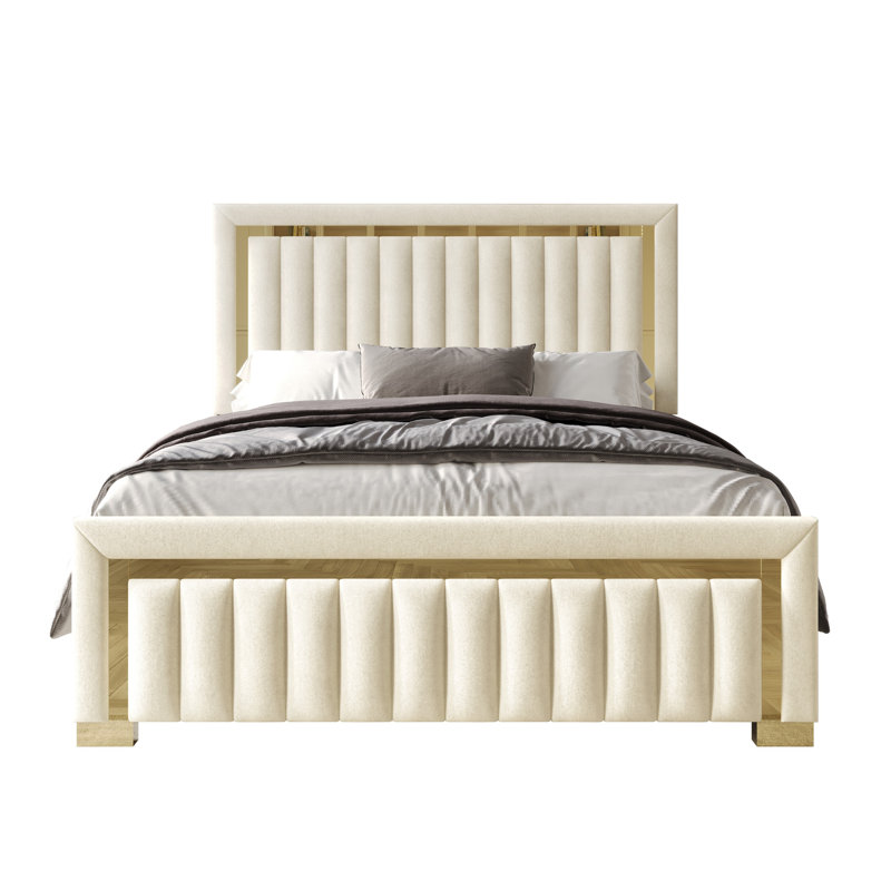 Lit à panneau tapissier Lyn, Beige, Très grand 
