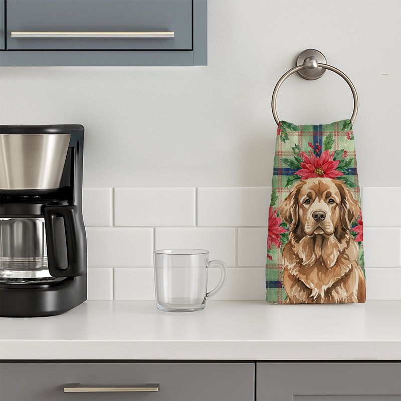 Brown Newfoundland Christmas PoinsettIas Kitchen Towel, Brown Newfoundland