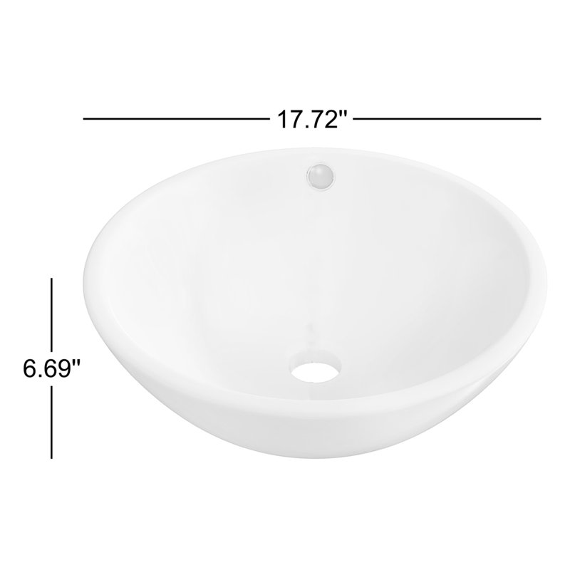 Ceramic Circular Vessel Bathroom Sink with Overflow, Gloss White