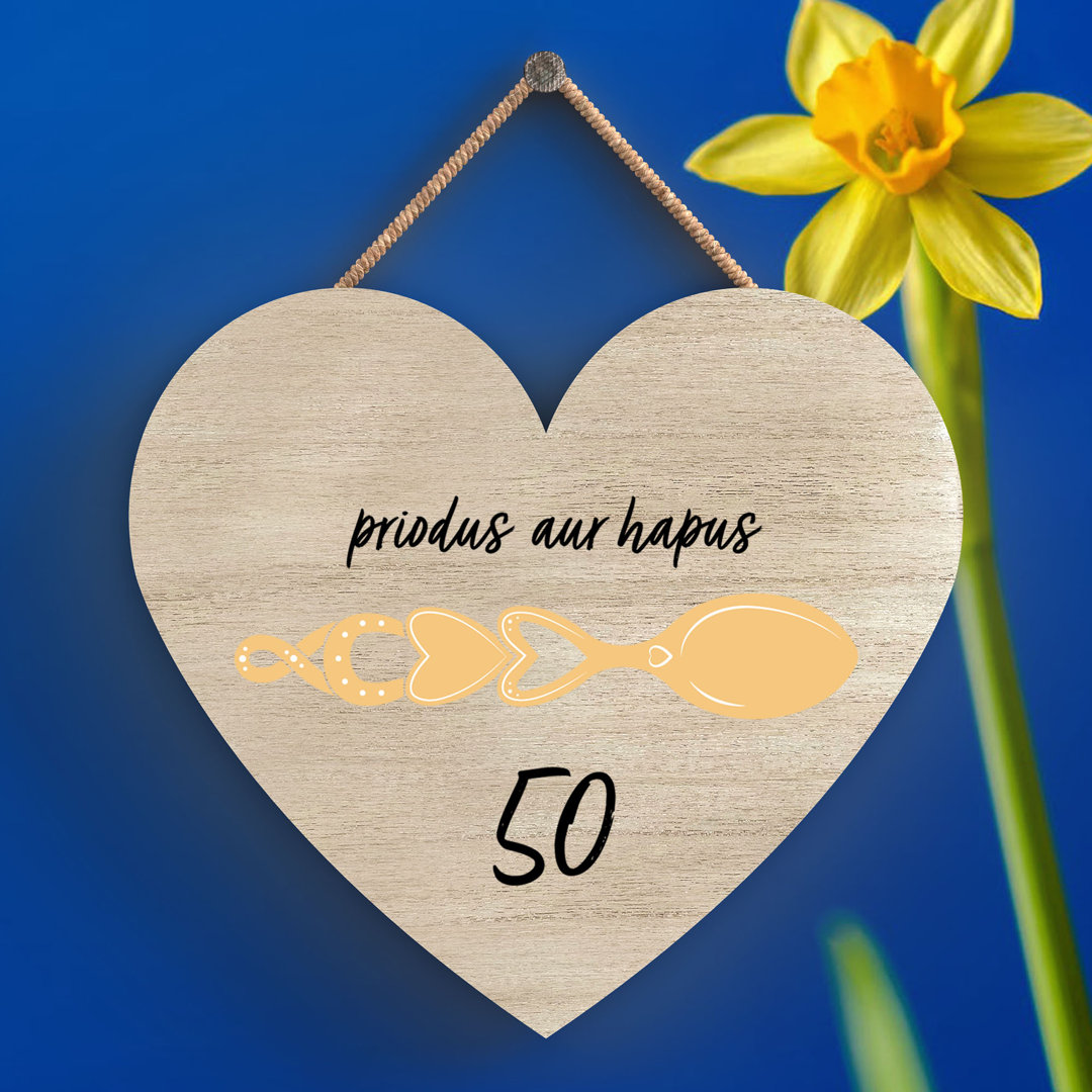 50TH WEDDING ANNIVERSARY WELSH LOVE SPOON WOODEN HEART HANGING PLAQUE - Image 2