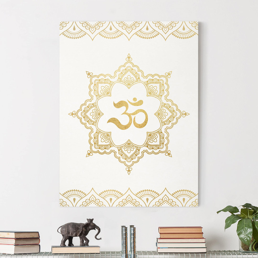 Leinwandbild Mandala Illustration Ornament in Weiß & Gold