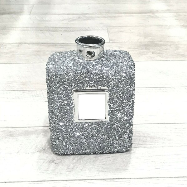 Bling Crushed Diamond Silver Stitch Table Lamp with Shade Ceramic Base  Silver