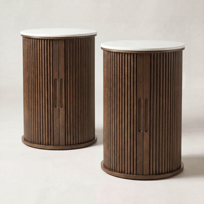 Ensemble de 2 tables de bout et tables de chevet cannelées avec rangement