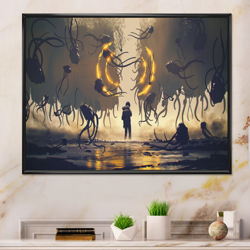 Matrice de jeu vidéo Sentinal Fight - reproduction sur toile, H 16 po x l 32 po x P 1 po, Cadre flottant noir
