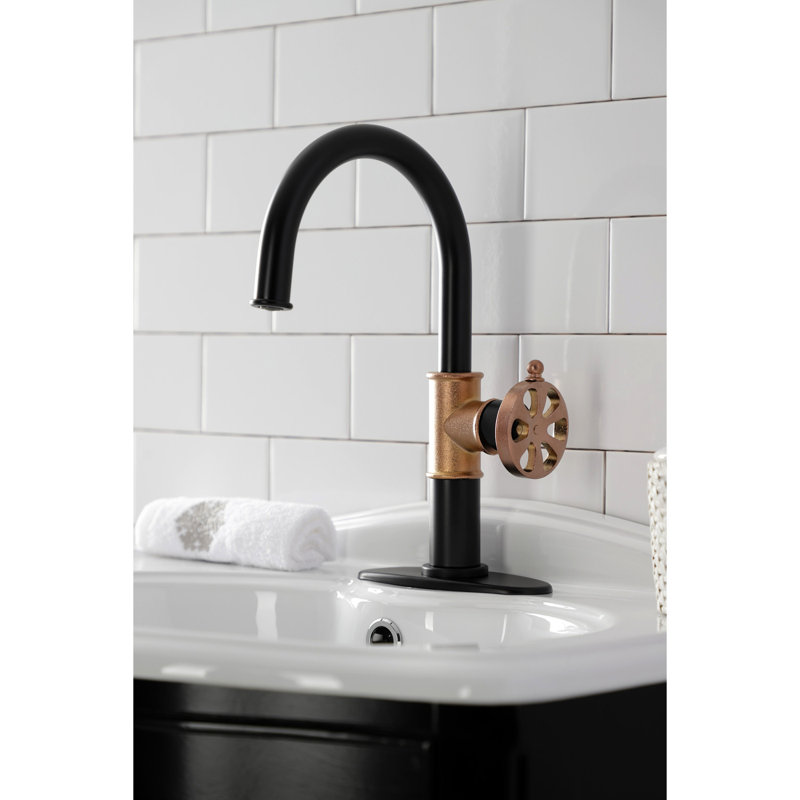 Robinet de salle de bain à une poignée à fixation sur le comptoir à 1 trou avec bouton-poussoir et plaque de fixation Kingston