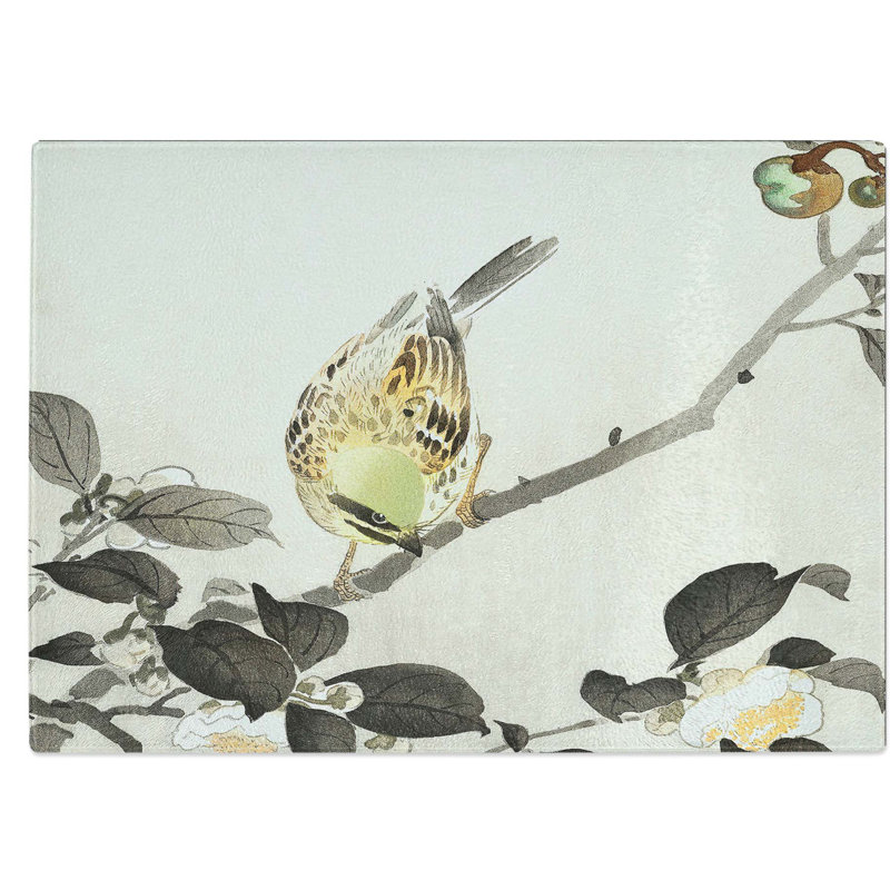 Tempered Glass Bunting Bird on a Blossom Branch Chopping Board, 39 cm W x 28.5 cm L
