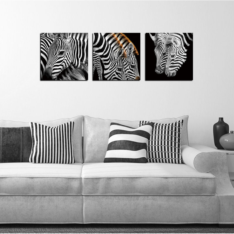 Ensemble d'art mural en verre trempé «Zebra Stripes», 12 po x 12 po, ensemble de 3
