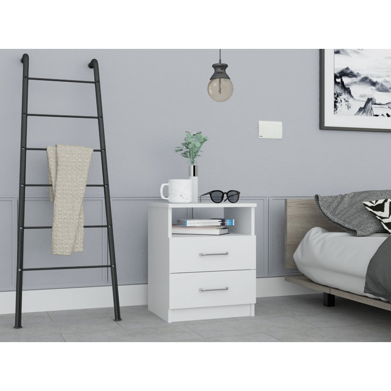 Napoles 2-Drawer 19.9-inch High Night Stand, White