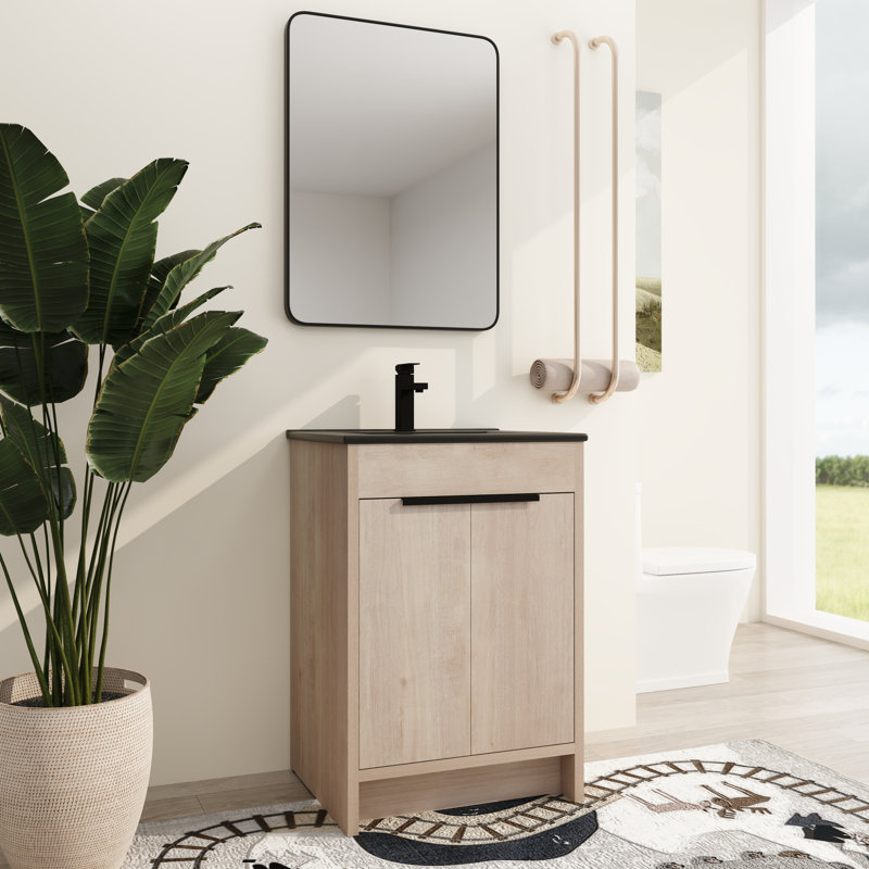 Beid 24" Freestanding Bathroom Vanity with Sink, Floor Standing Vanity With 2 Doors and Ceramic Basin Sink Top, Black, 24"