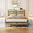 Hana Bed Frame with Headboard &  LED Lights, Metal Slat Bed with Charging Station-45304133-45304186