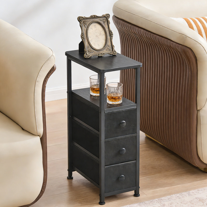 Narrow End Table With 3 Drawers And Open Shelf, Slim Nightstand And Small Side Table For Bedroom And Living Room Storage