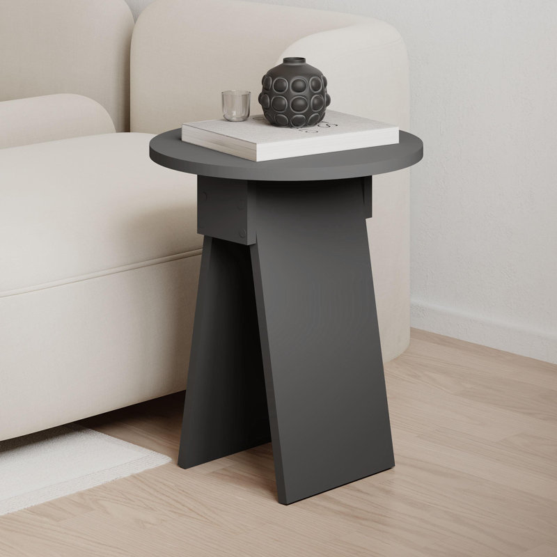 Chen Modern Side Table Minimalist with Round Top, Dark Grey