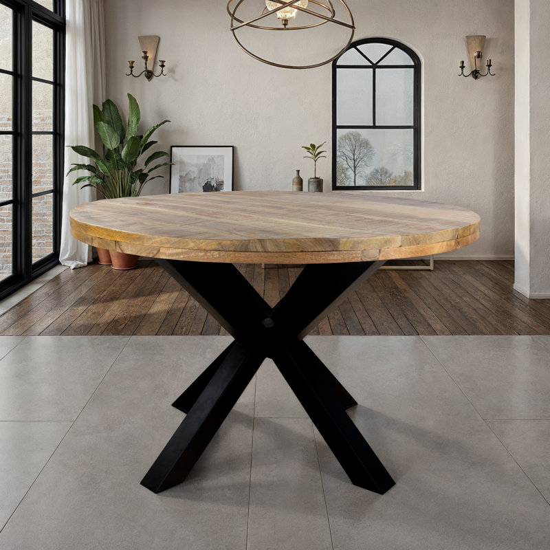 Table de salle à manger ronde de 47 po de diamètre avec plateau en bois de manguier massif