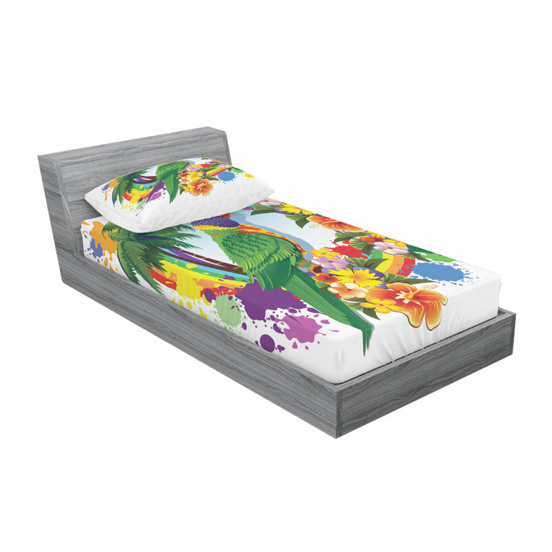 Tropical Parrot Print Twin Microfiber Bedding Set