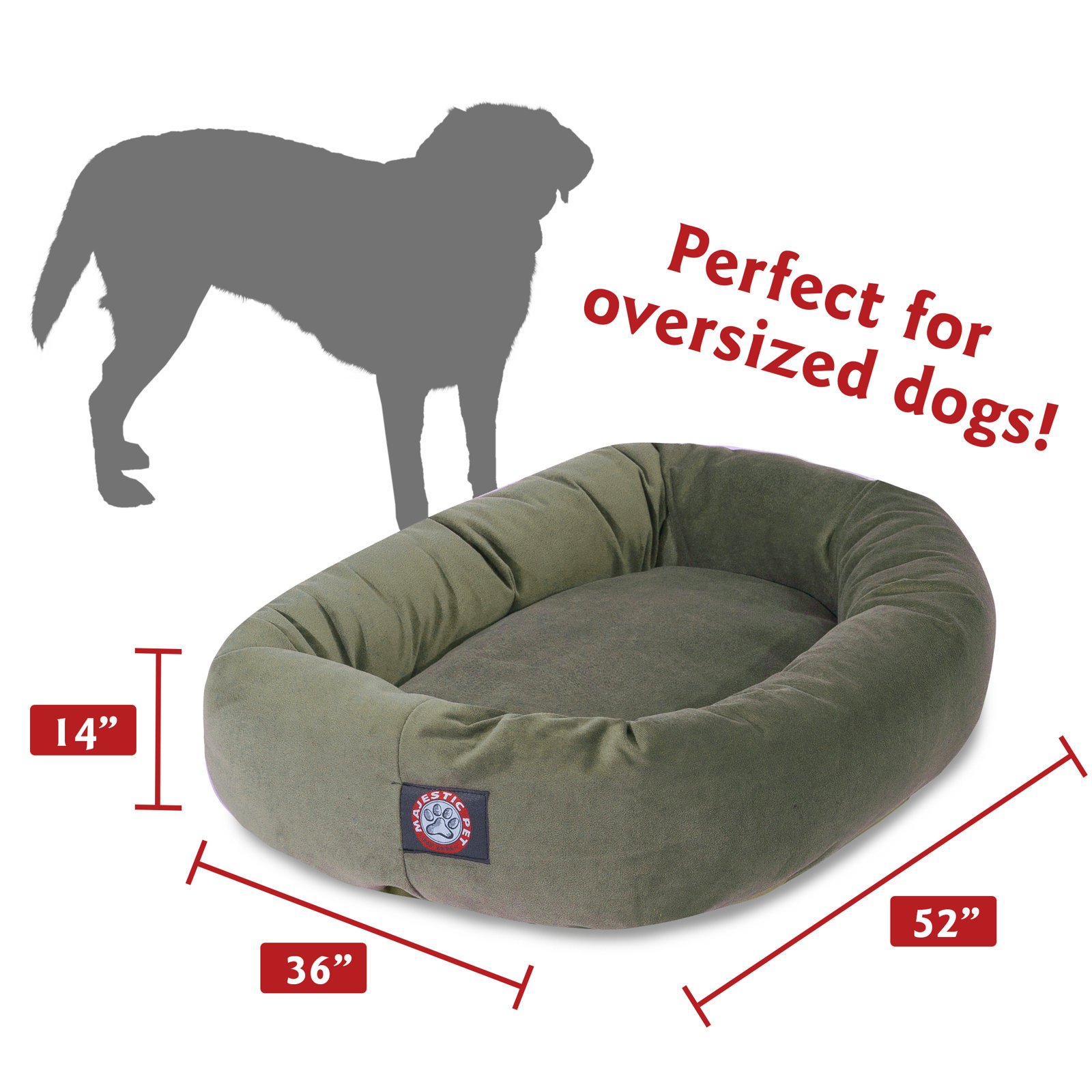 Bolster Pet Bed, Sage, Extra Large (36" W x 52" D x 14" H)