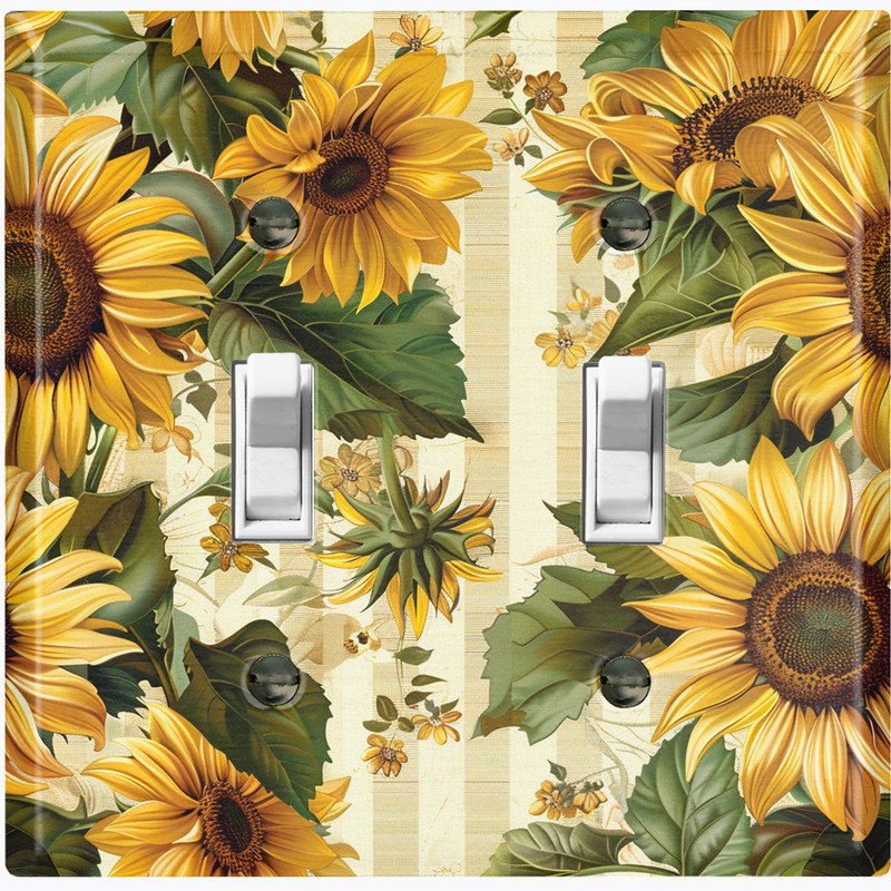 Couvercle de plaque d'interrupteur en métal; Bascule de taille standard US 2 - tournesols rétro, Double # 2