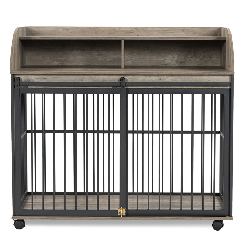 Large Dog Cage With Sliding Door And Robust Build, Grey Frame,
