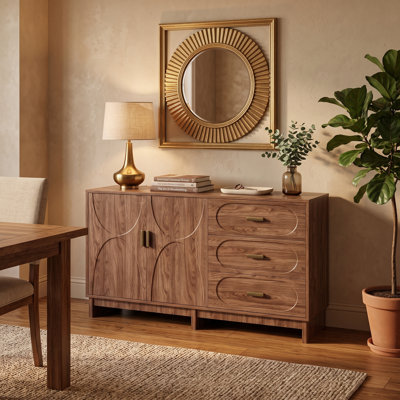 Buffet 47,2 "en noyer avec 2 portes et 3 tiroirs, armoire de rangement Farmhouse