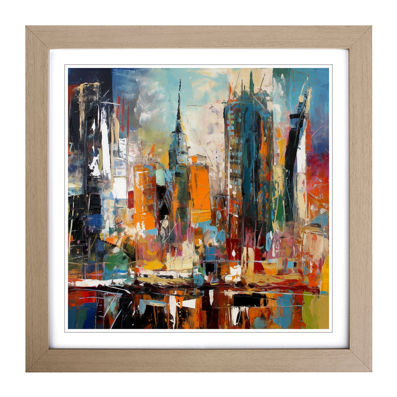 City Of New York Abstract No.1 - Single Picture Frame Print on Wood, Oak