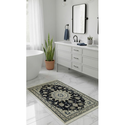 Tapis bleu / vert en laine noué à la main de conception unique 2 pi 10 po x 4 pi 6 po années 2000 Nekizia