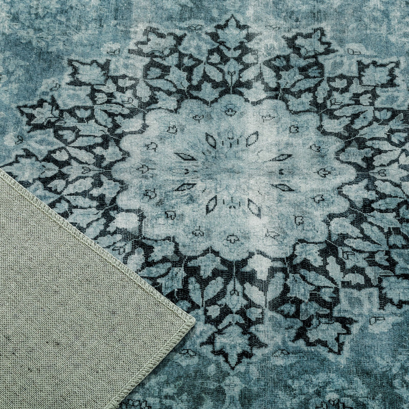 Blue Medallion Vintage Washable Synthetic 4' x 6' Area Rug