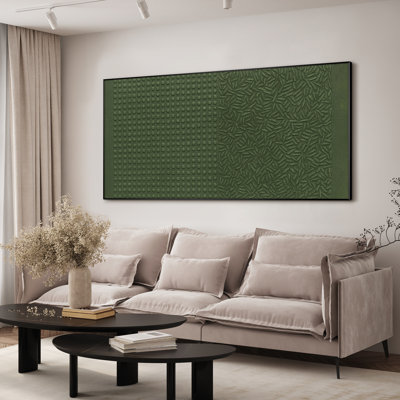 Extra Large Wall Art Fabric Print - Green Abstract Modern Minimalist Geometric Pattern for Artwork Decor for Living Room or Bedroom - "Frame Assembly Required (Unfinished Frame)"