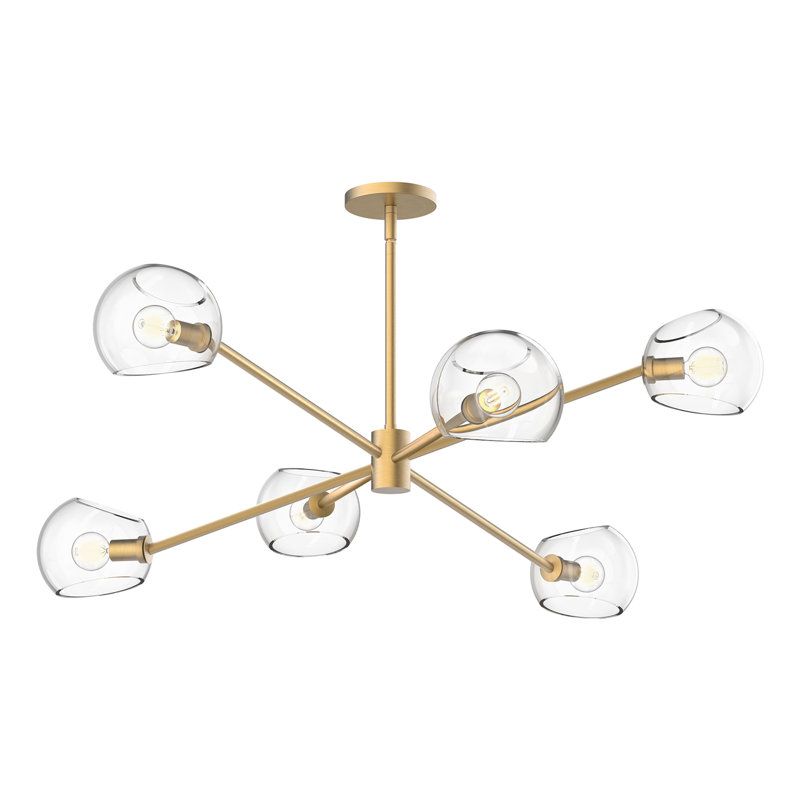 Willow 6 - Light Sputnik Modern Linear Chandelier, Brushed Gold, Clear
