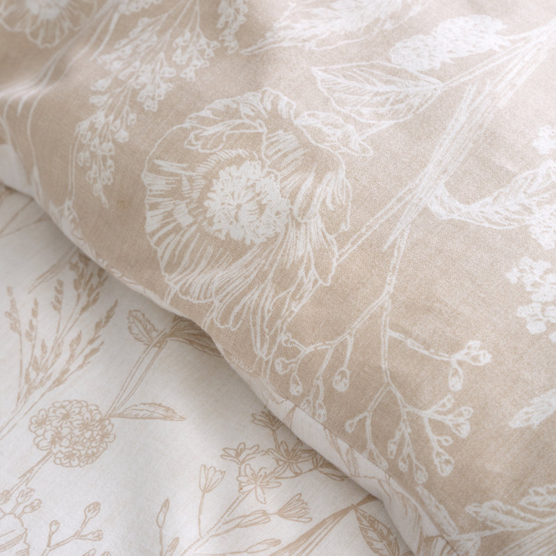 Brushed Cotton Floral Toile Reversible Duvet Cover Set, Single Duvet Cover + 1 Standard Pillowcase