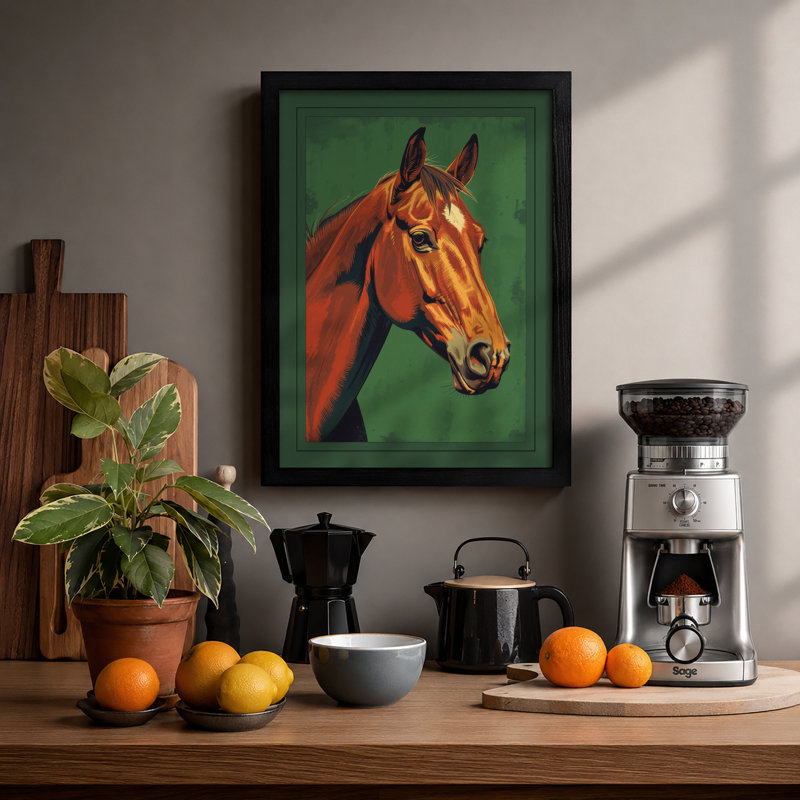 Proud Horse in Profile Retro - Framed Print, A1 - 84.1 x 59.4 cm, Black