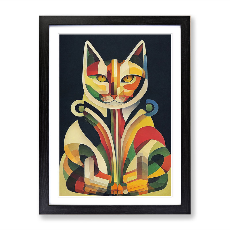 Cat In Art Nouveau No.4 - Single Picture Frame Print, Black, 64cm H x 46cm W x 2cm D