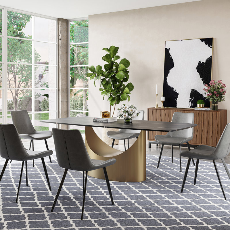 Table de salle à manger Diandra, H 30,7 po x L 70,87 po x l 35,43 po, Marbre noir, Bronze