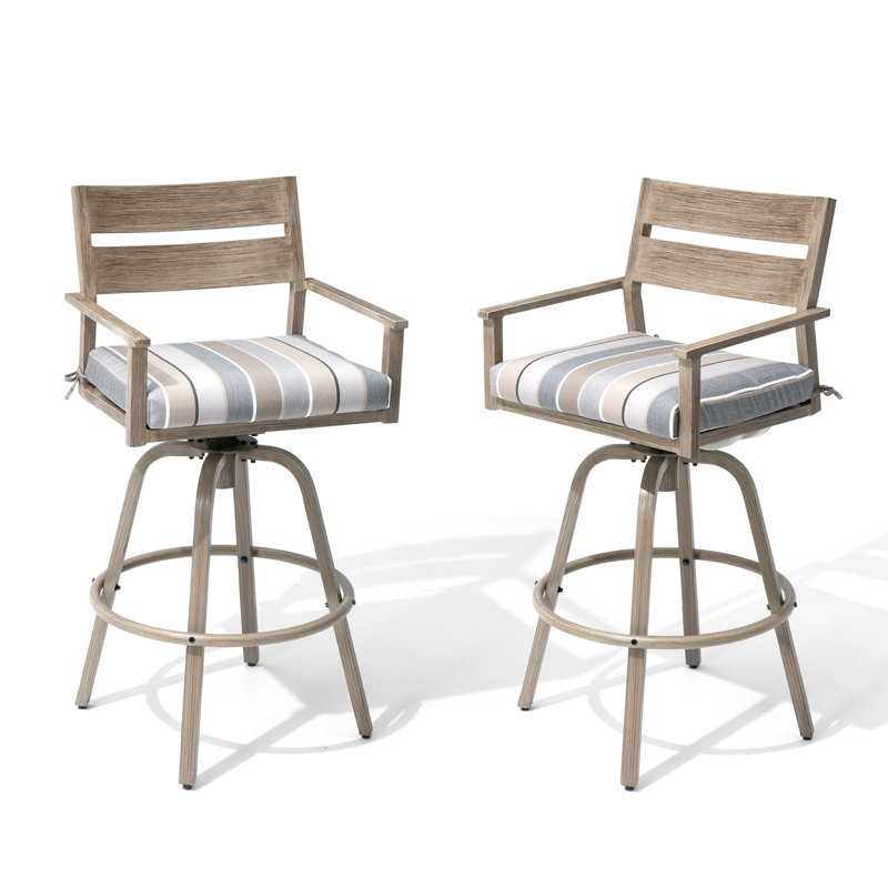 Tabourets de bar pivotants en aluminium avec coussin Sunbrella, Gris