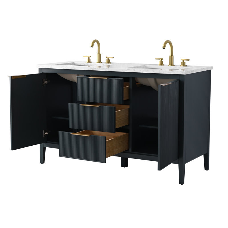 Emma 54" W Double Vanity, Vintage Blue/Brushed Bronze