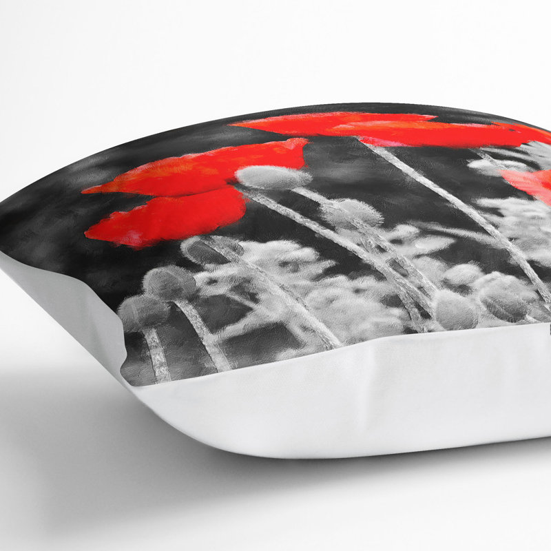 Poppy Field Painting Cushion with Filling, 55cm H x 55cm W x 20cm D, White
