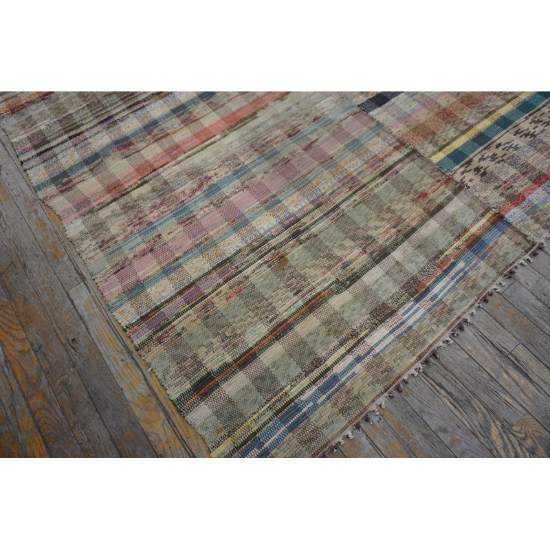 Flat Woven Stripped Pattern Antique American Room Size Rag Rug