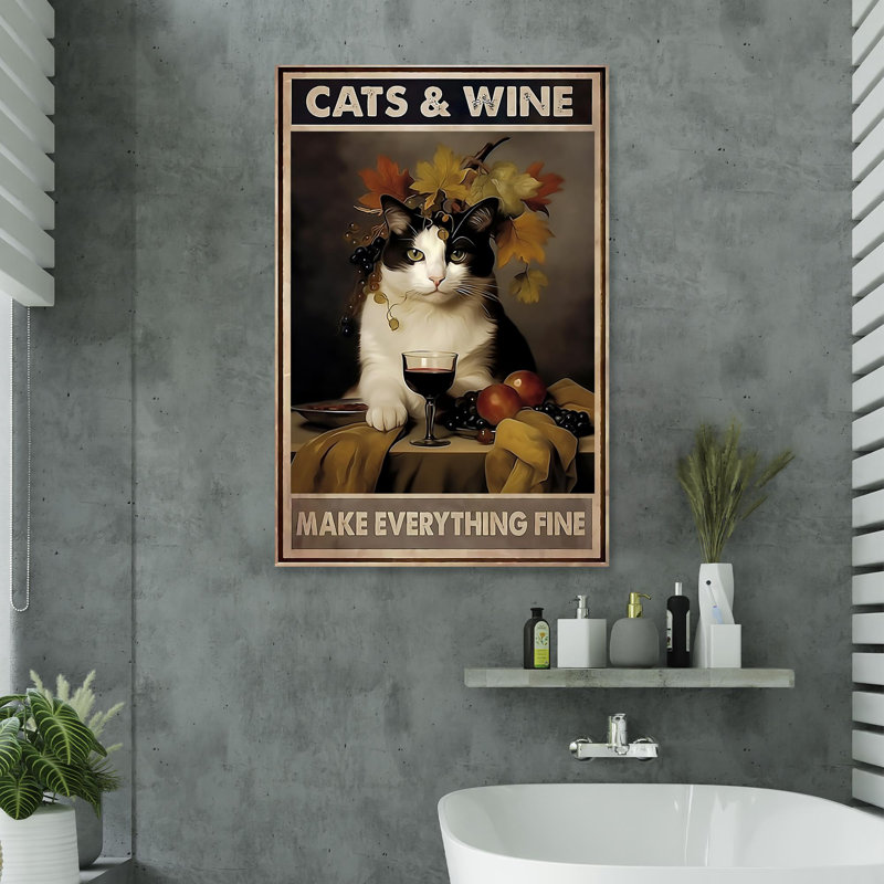 «Cats and Wine Make Everything Fine 2», impression sur toile tendue, L 16 po x H 20 po