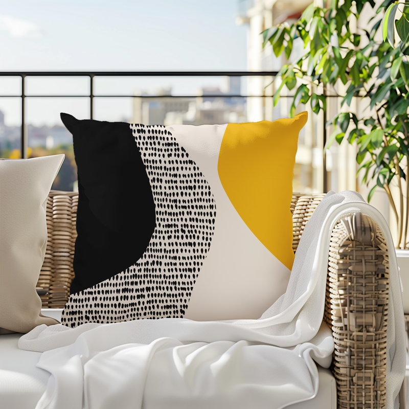 Coussin carré intérieur / extérieur pia, 19"H x 19"W, Jaune / noir / blanc cassé
