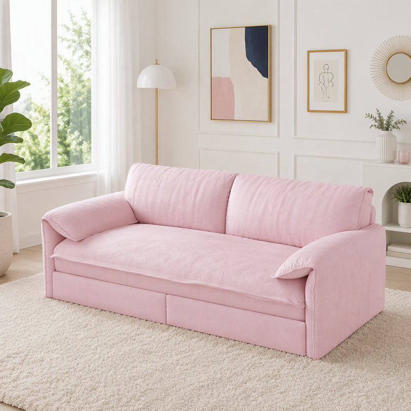 Canapé-lit Queen avec rangement latéral et port USB, Velours rose