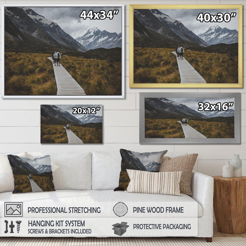 Montagne, randonnée, horizon au Canada, sur toile, Cadre doré simple, H 12 po x l 20 po x P 1 po