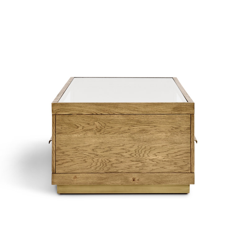 Fallbook Glass Top Coffee Table with Drawers