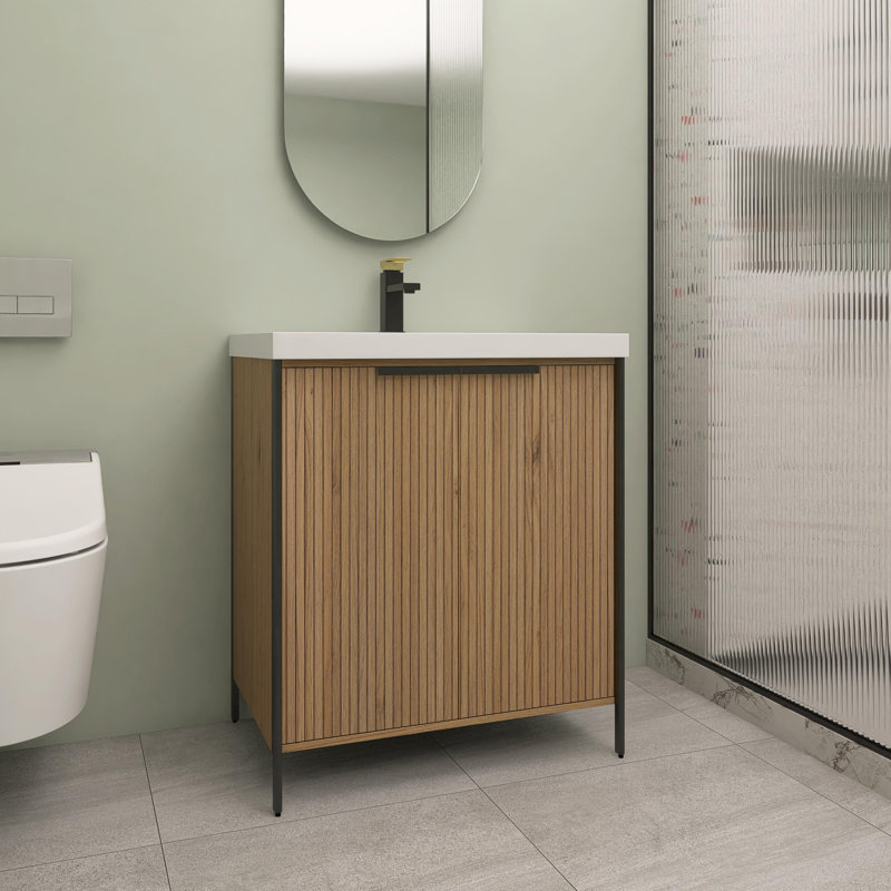 Meuble-lavabo autoportant de 30 pouces avec lavabo en résine et 2 portes d'armoire à fermeture en douceur