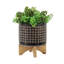 Pot de fleurs en grès et en bois sur pied - pot en céramique moderne avec base en bois surélevée, décoration élégante pour les espaces intérieurs, design durable et élégant pour la décoration intérieure contemporaine-1716605970-1716604329
