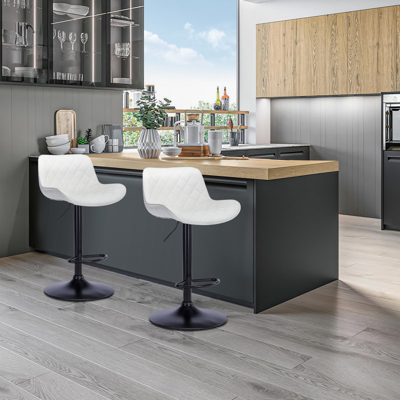 Henry Gas Lift Armless White Faux Leather Barstool-glacier White (set Of 2), White